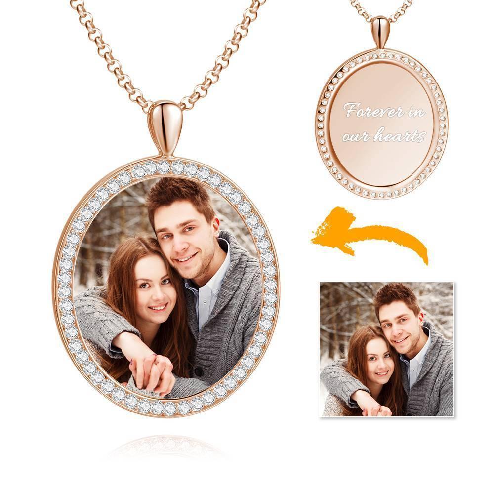 Collier Photo Gravé Personnalisé Pour Femme, Collier Photo De Forme Ovale En Cristal Strass Argent Plaqué Platine - Coloré - mademinefr