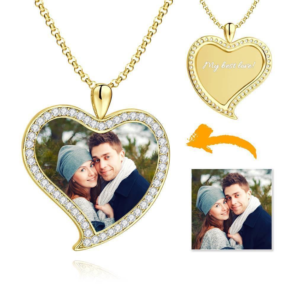 Collier Photo Gravé Personnalisé Pour Femme, Collier Photo En Forme De Coeur D'amour En Cristal Strass Argent Plaqué Platine - Coloré - mademinefr