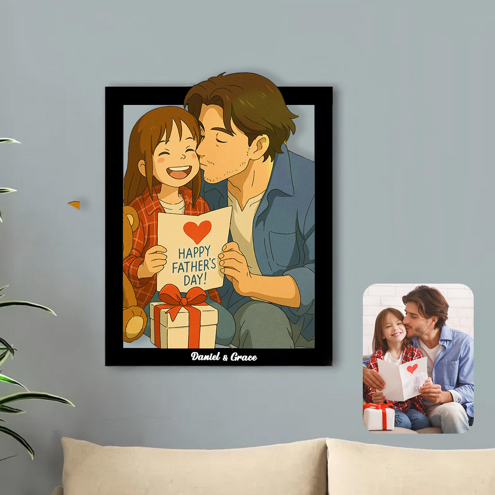 Cadre Portrait Ghibli Personnalisé, Cadeau D'anniversaire De Mariage, Cadeau De Noël Pour Couple - MaPhotocaleconFr