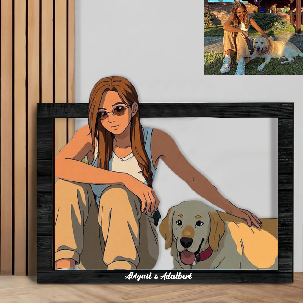 Cadre Portrait Ghibli Personnalisé, Cadeau D'anniversaire De Mariage, Cadeau De Noël Pour Couple - MaPhotocaleconFr