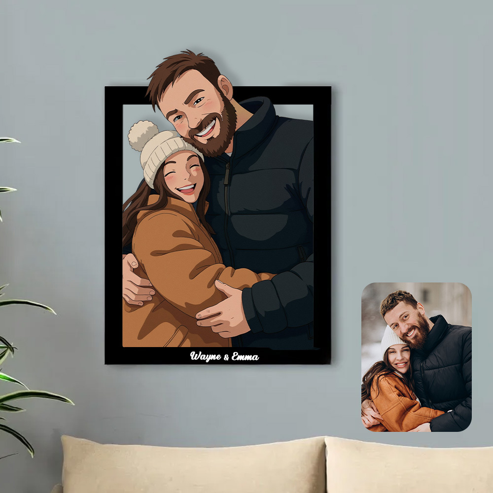 Cadre Portrait Ghibli Personnalisé, Cadeau D'anniversaire De Mariage, Cadeau De Noël Pour Couple - MaPhotocaleconFr