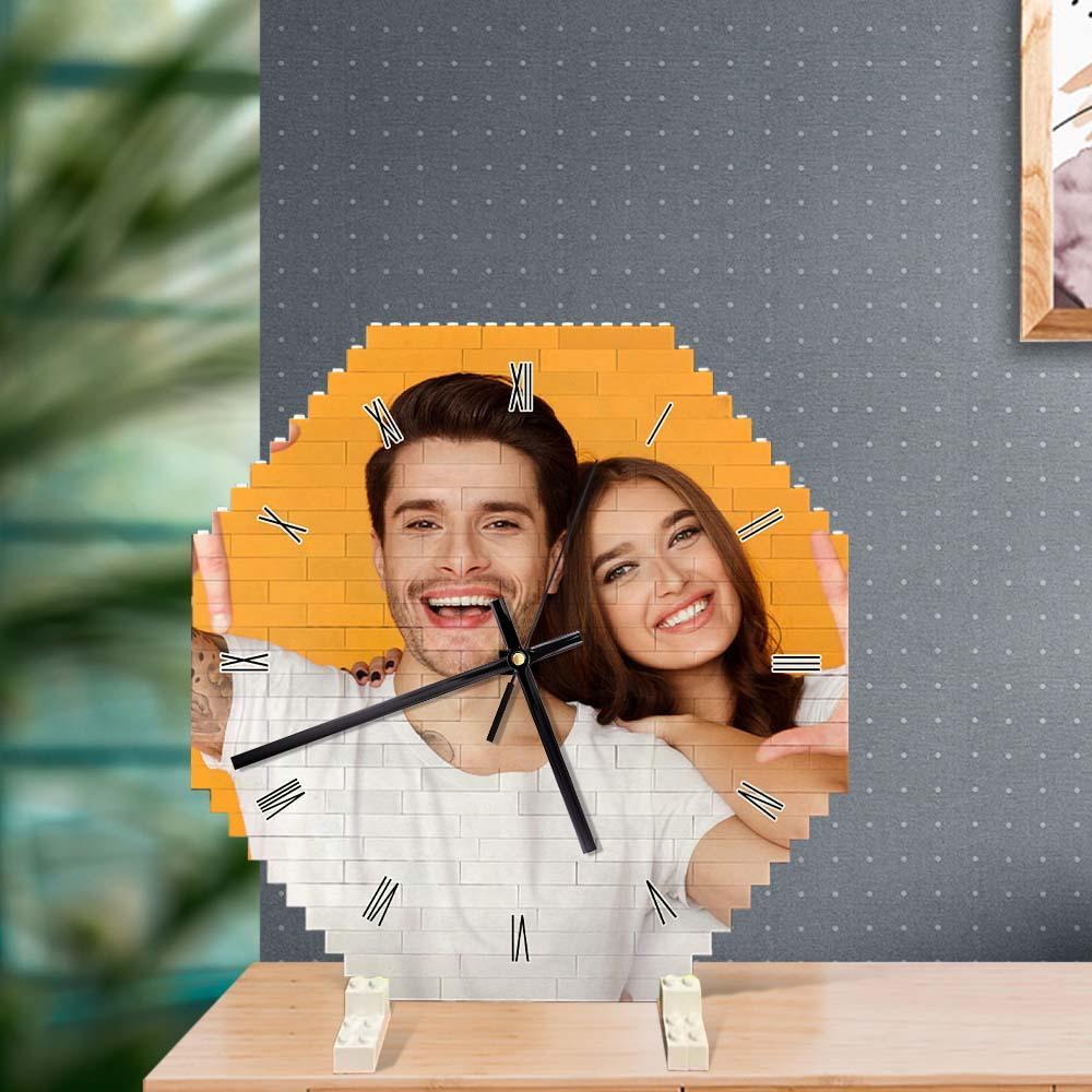 Bloc De Construction Personnalisé Horloge Murale Puzzle De Personnalité Horloge De Brique De Pointeur De Photo Personnalisée - mademinefr