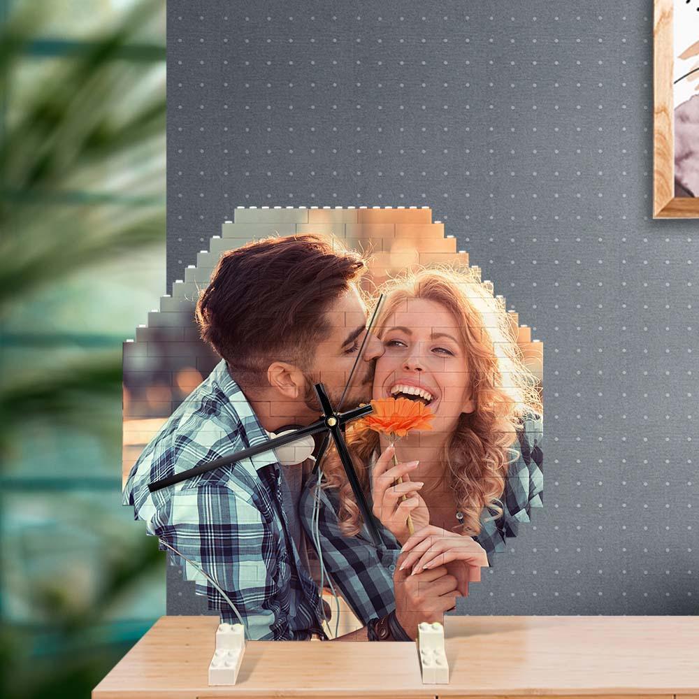 Blocs De Construction Personnalisés Horloge Murale Puzzle Personnalisé Photo Personnalisée Brique Horloge Couple Cadeau - mademinefr