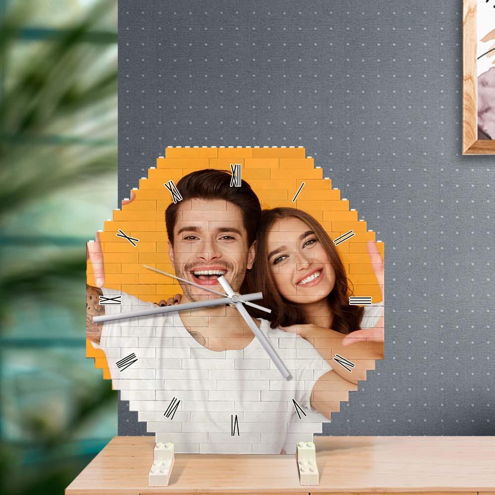 Bloc De Construction Personnalisé Horloge Murale Puzzle De Personnalité Horloge De Brique De Pointeur De Photo Personnalisée - mademinefr