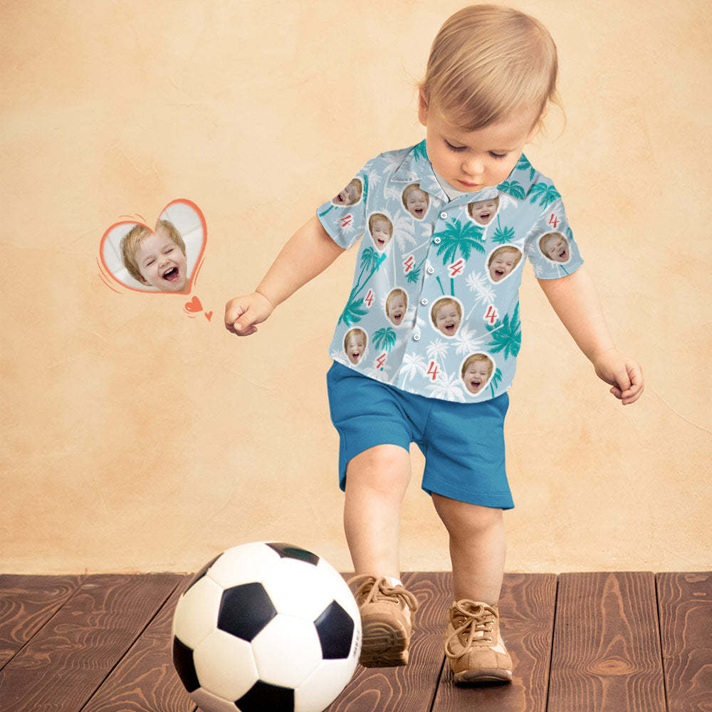 Chemises Hawaïennes Personnalisées Avec Visage Et Numéro Pour Anniversaire D'enfant, Chemises Rouges Et Blanches Avec Cocotier, Cadeau D'anniversaire - MademineFR