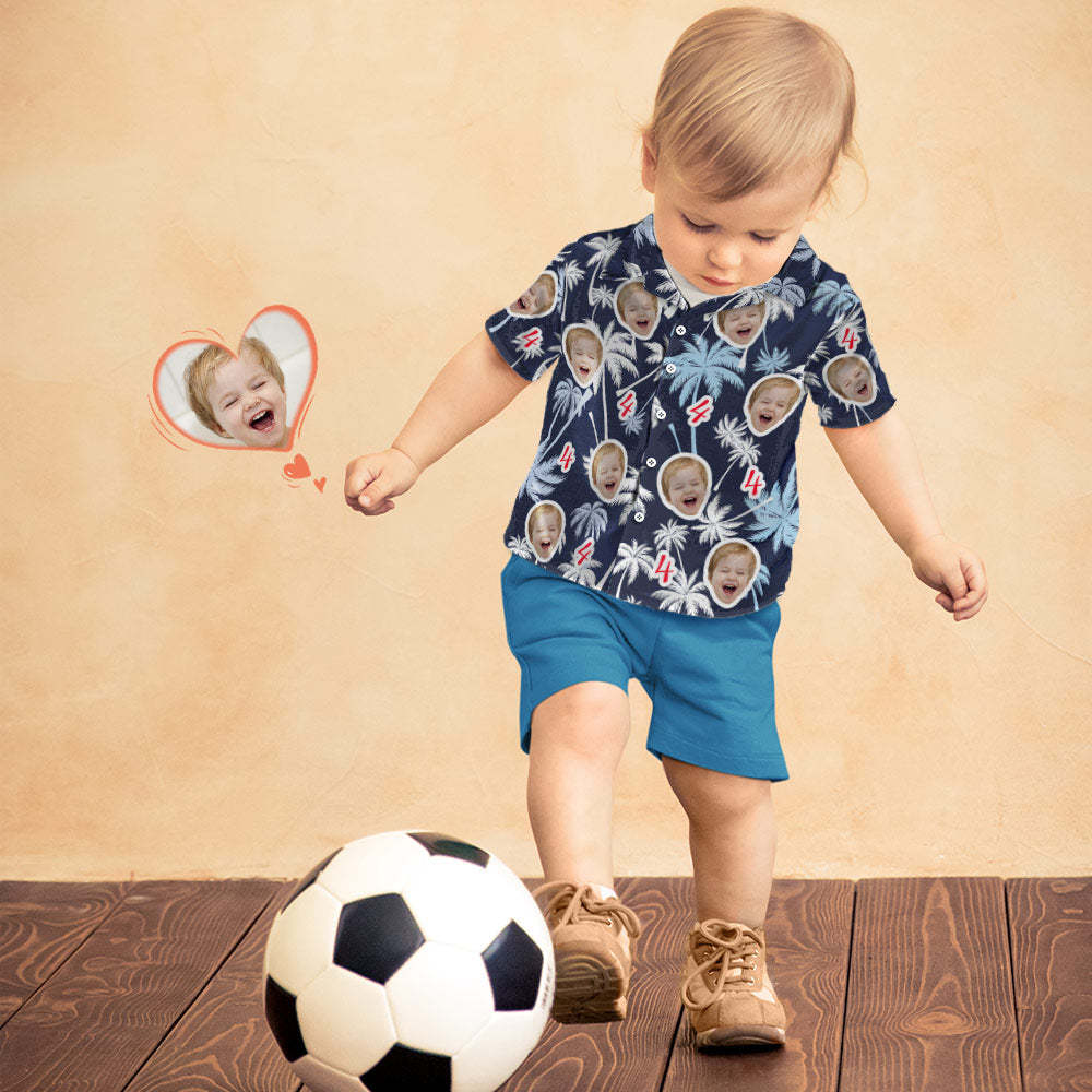 Chemises Hawaïennes Personnalisées Avec Visage Et Numéro Pour Anniversaire D'enfant, Chemises Rouges Et Blanches Avec Cocotier, Cadeau D'anniversaire - MademineFR