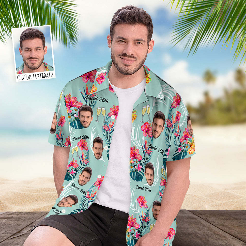 Chemise Hawaïenne Avec Visage Personnalisé, Texte D'anniversaire Et Photo, Chemise Hawaïenne David 26e Anniversaire - mademinefr