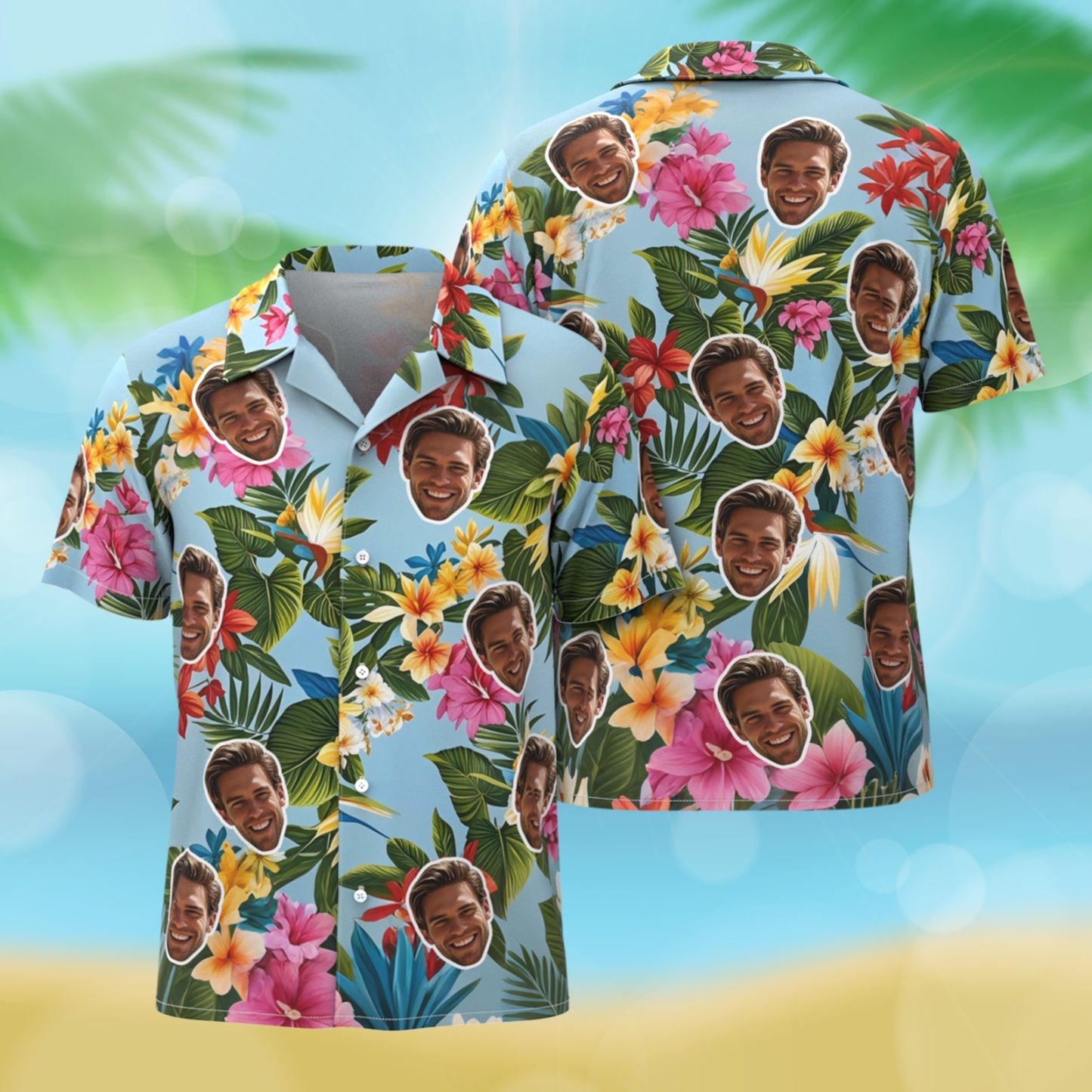 Chemises Hawaïennes Personnalisées À Motifs Floraux Et Feuilles, Chemises Bleues Parfaites Pour Les Vacances D'été, Vêtements, Cadeaux Pour Hommes - MademineFR