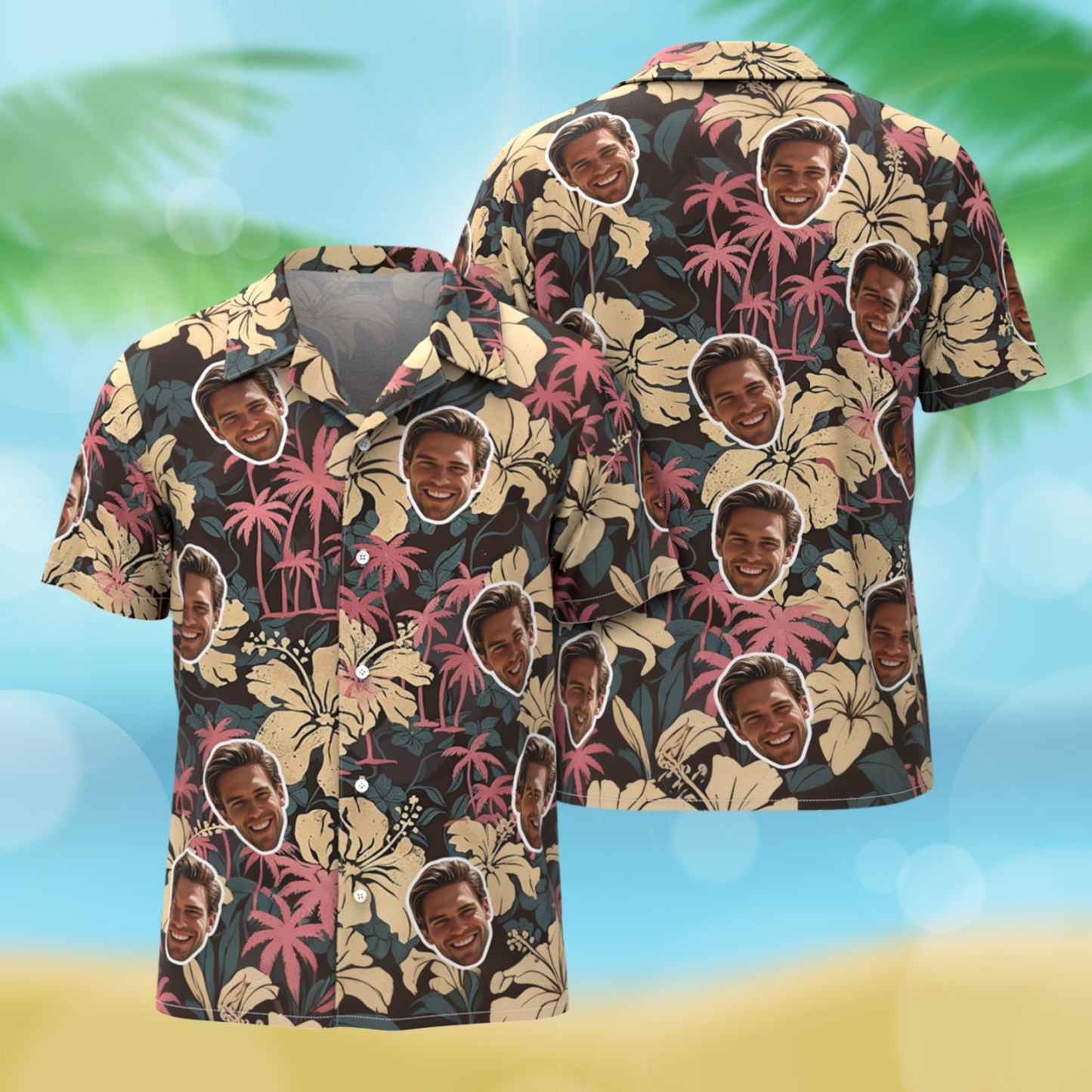 Chemises Hawaïennes Personnalisées À Motifs Floraux Et Roses De Cocotiers, Parfaites Pour Les Vacances D'été, Vêtements Et Cadeaux Pour Hommes - MademineFR