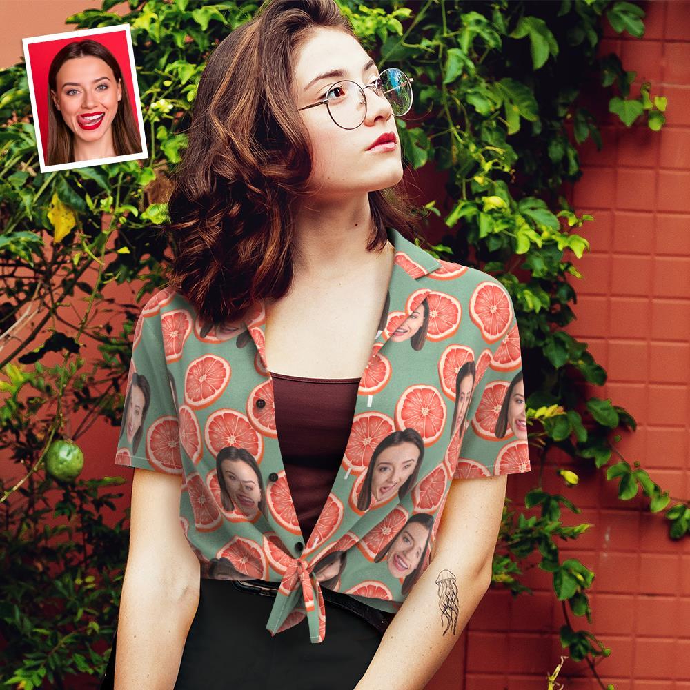 Chemise Hawaïenne Personnalisée Pour Femme, Cadeau Idéal Pour Elle - Pamplemousse Groovy - MademineFR