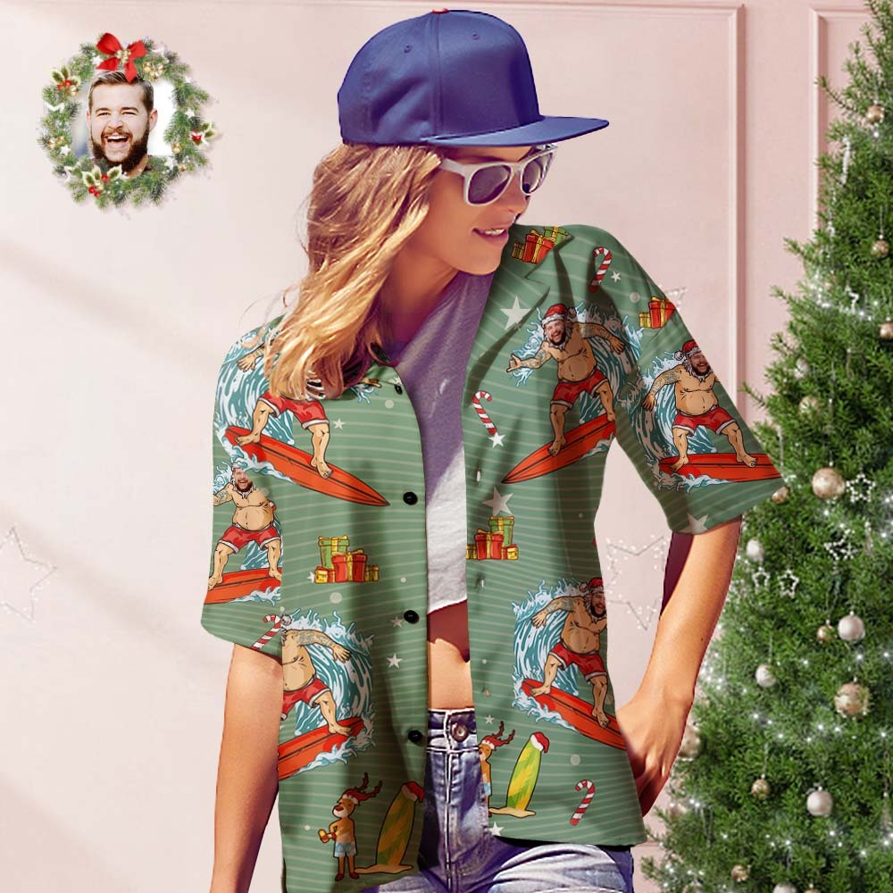 Chemise Hawaïenne Personnalisée Avec Photo Pour Femme, Cadeau De Noël - MademineFR