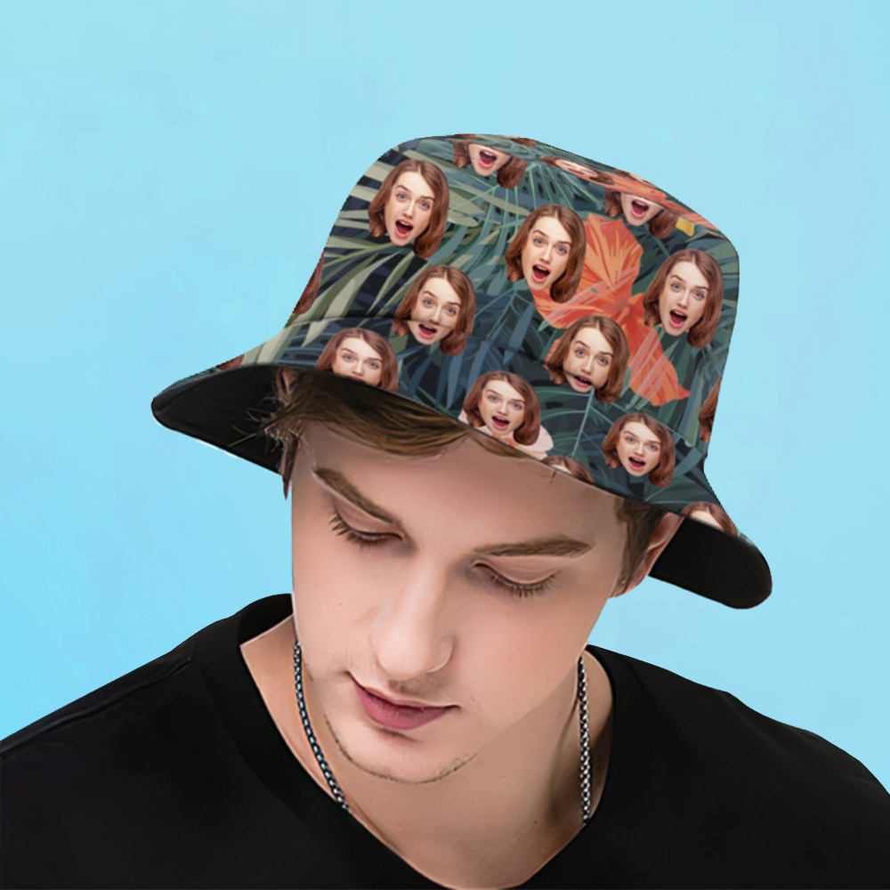 Chapeau seau personnalisé unisexe visage seau chapeau personnaliser large bord extérieur été casquette randonnée plage sport chapeaux style hawa?en cadeau pour amoureux