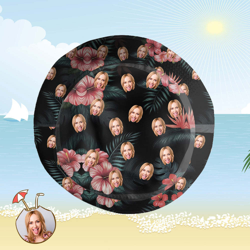 Chapeau Bob Personnalisé, Visage Personnalisé, Imprimé Sur Toute La Surface, Imprimé De Fleurs Tropicales, Chapeau De Pêcheur Hawaïen - MademineFR