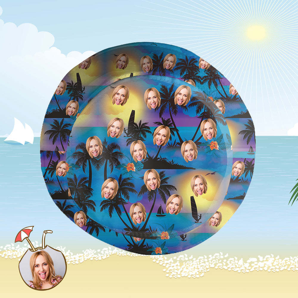 Chapeau Bob Personnalisé, Imprimé Visage Personnalisé, Imprimé Fleurs Tropicales, Chapeau De Pêcheur Hawaïen - Bord De Mer Au Crépuscule - MademineFR