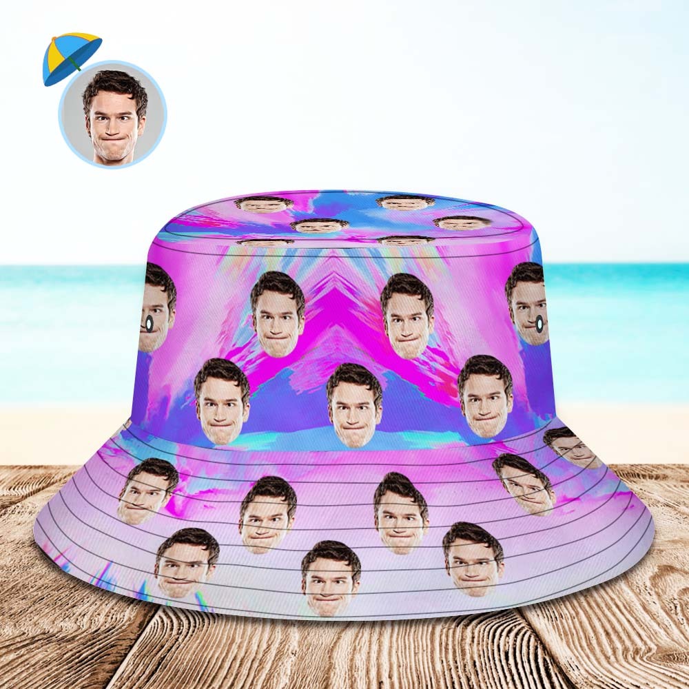 Chapeau Bob Unisexe Personnalisé À Large Bord Pour L'été, La Randonnée, La Plage, Le Sport, Texture Abstraite Bleue Et Rose - MademineFR