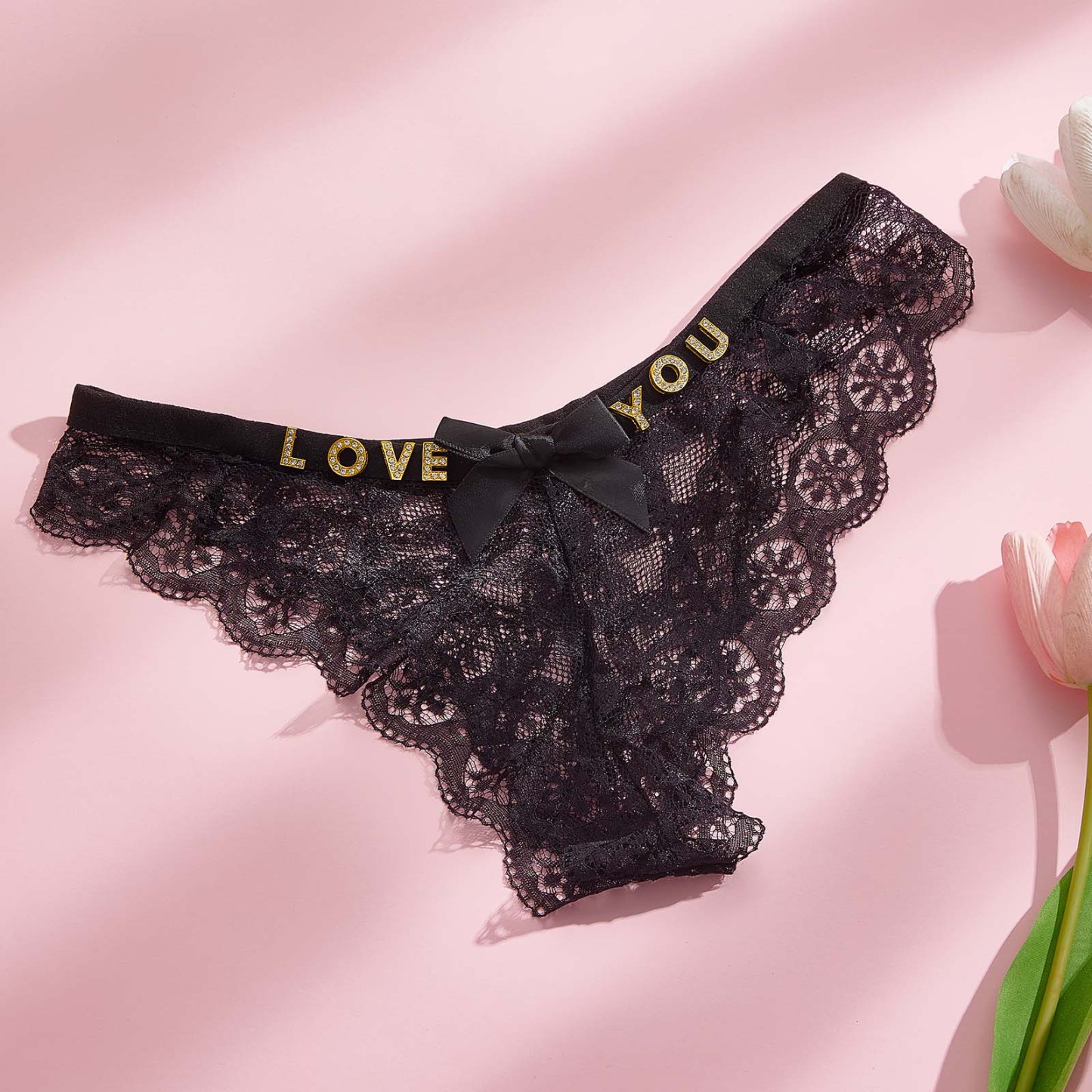 String Avec Lettres En Strass Personnalisé, Nœud Papillon En Dentelle, Sexy, Taille Basse, Sans Couture - mademinefr