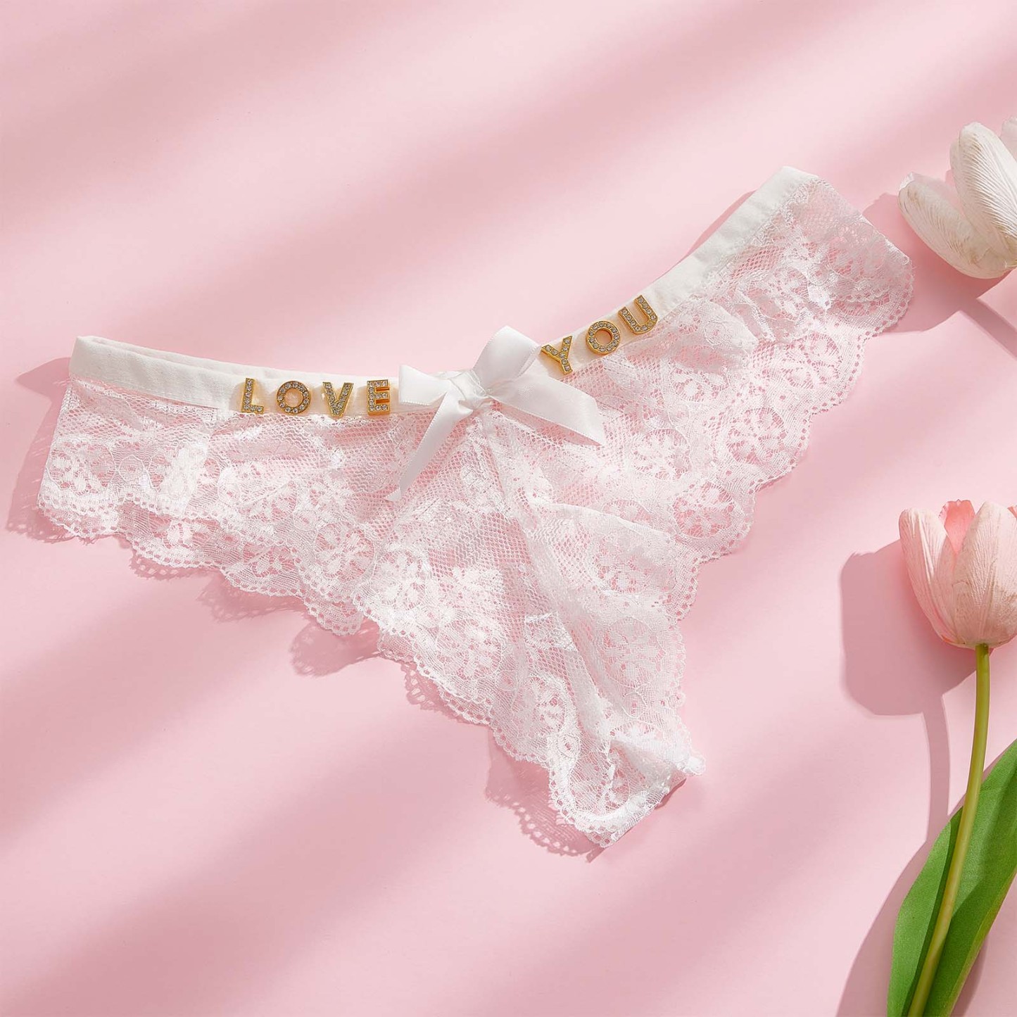 String Avec Lettres En Strass Personnalisé, Nœud Papillon En Dentelle, Sexy, Taille Basse, Sans Couture - mademinefr