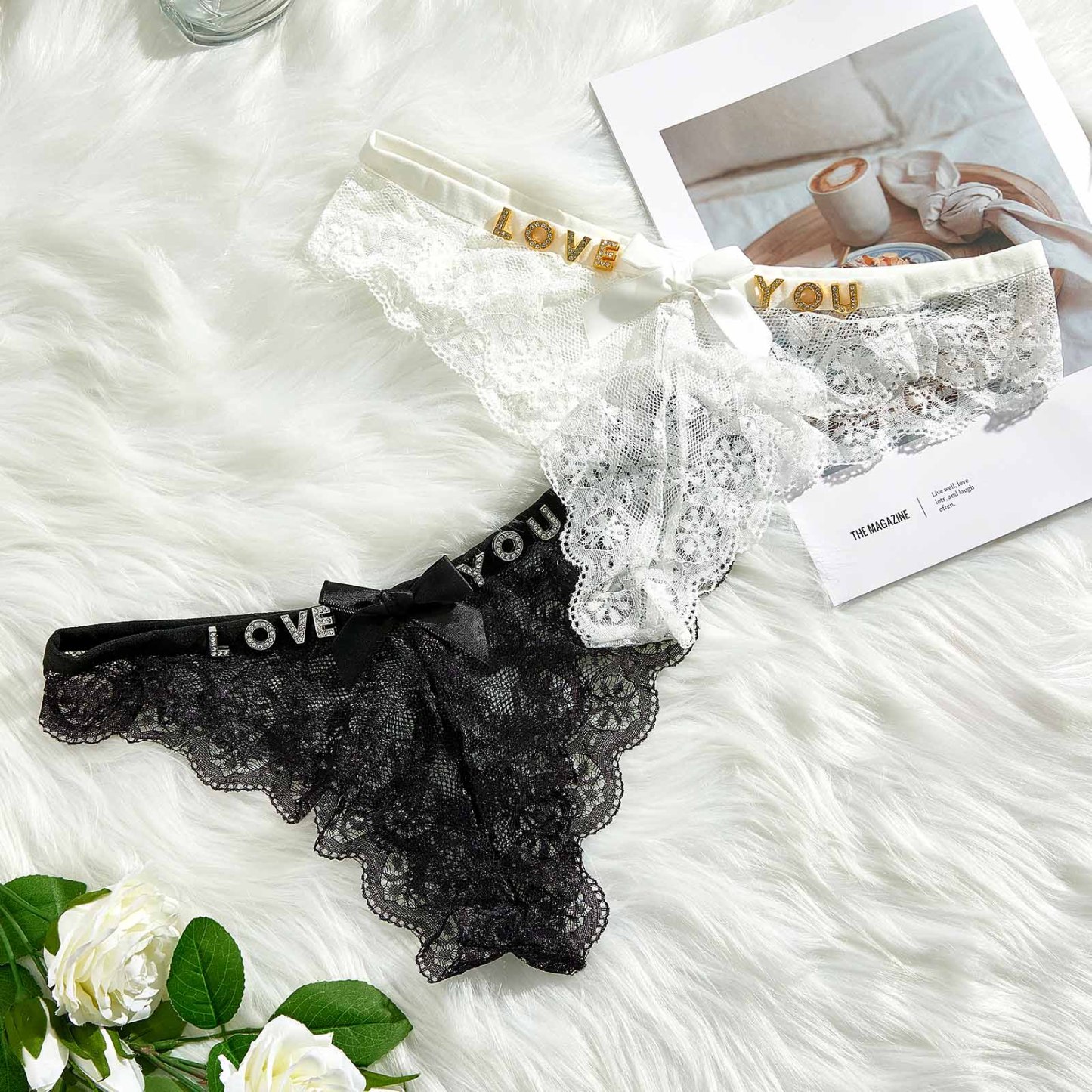 String Avec Lettres En Strass Personnalisé, Nœud Papillon En Dentelle, Sexy, Taille Basse, Sans Couture - mademinefr