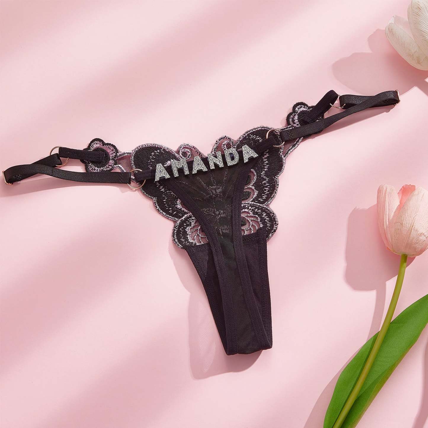 Culotte Alphabet Strass String Sensuel Personnalisé Sur Le Thème Des Papillons - mademinefr