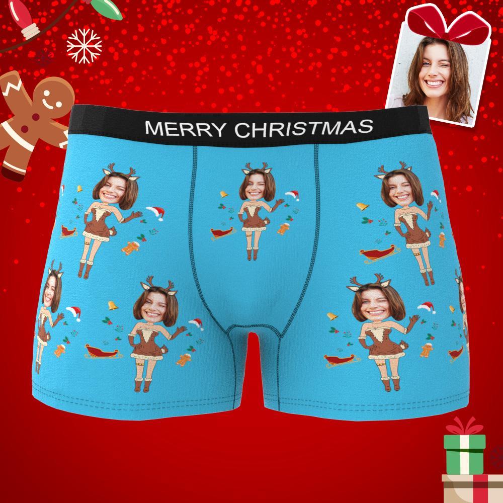 Photo Personnalisée Boxer Noël Wapiti Visage Sous-vêtements Hommes Sous-vêtements Couple Cadeaux Cadeau De Noël Vue Ar - mademinefr
