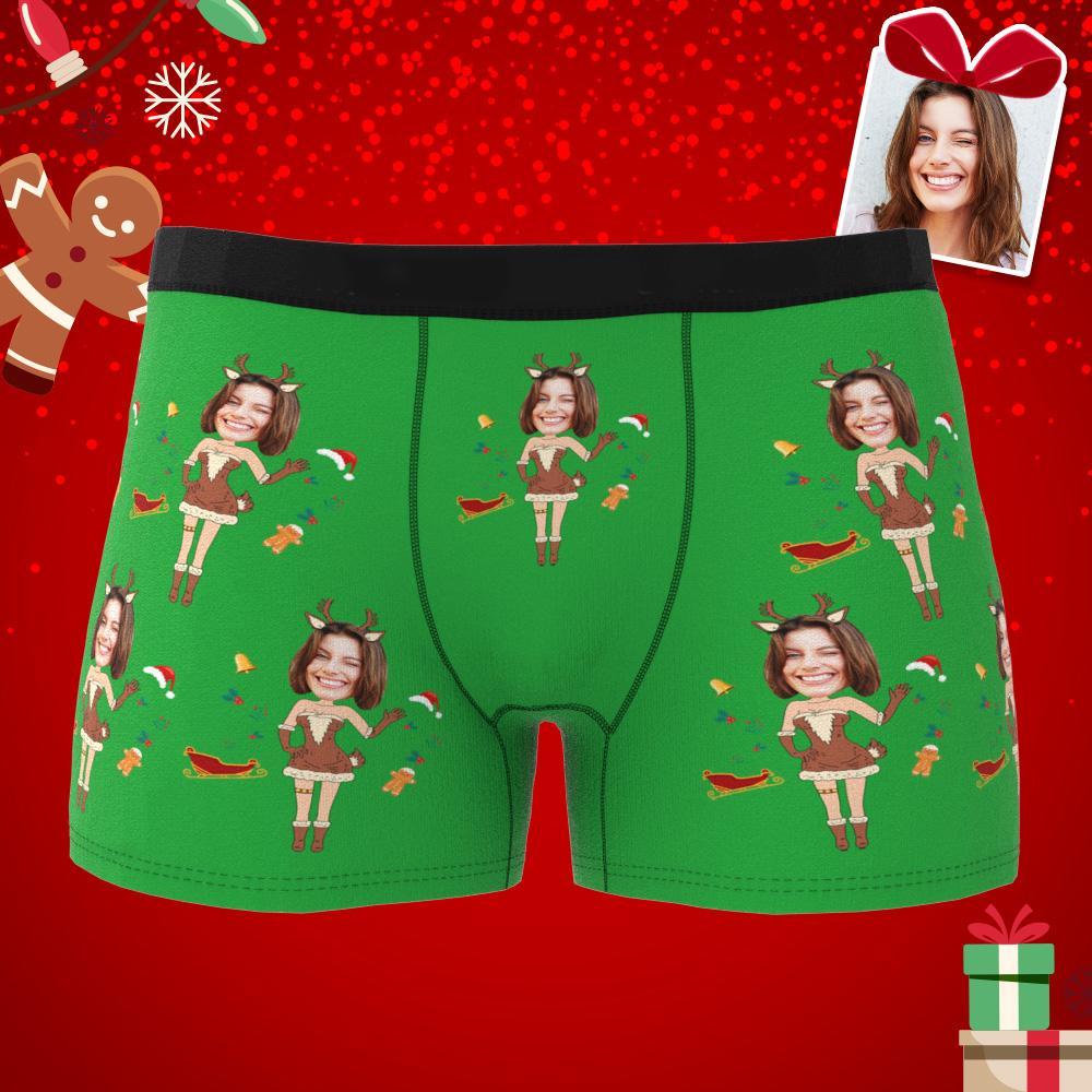 Photo Personnalisée Boxer Noël Wapiti Visage Sous-vêtements Hommes Sous-vêtements Couple Cadeaux Cadeau De Noël Vue Ar - mademinefr