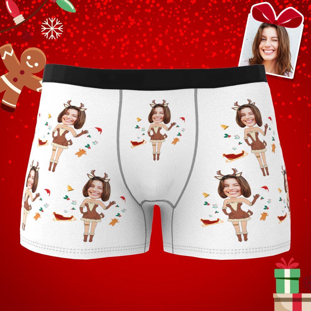 Photo Personnalisée Boxer Noël Wapiti Visage Sous-vêtements Hommes Sous-vêtements Couple Cadeaux Cadeau De Noël Vue Ar - mademinefr