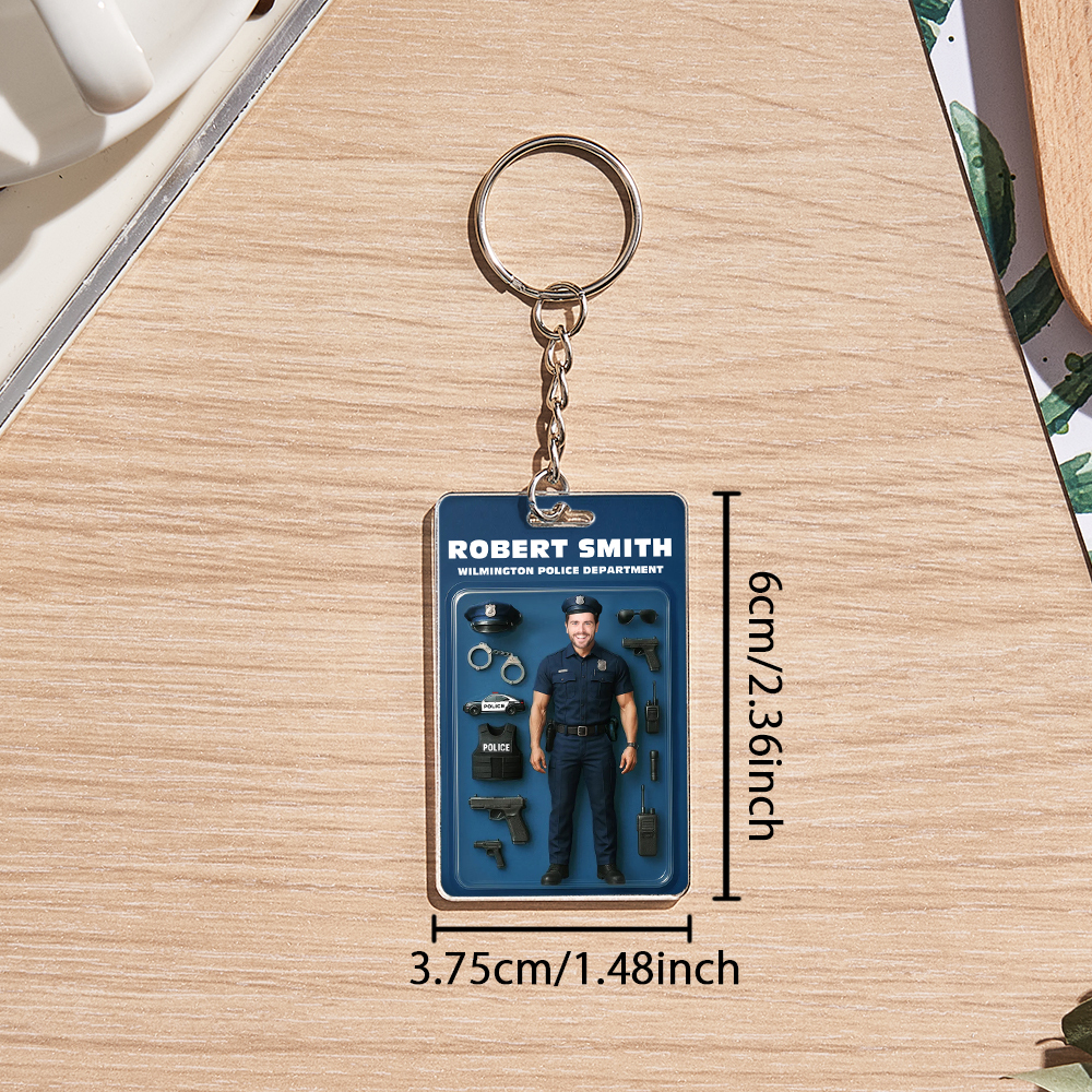 Figurine D'action Effet 3d Personnalisée, Emballage De Tête Personnalisable, Style Boîte À Jouets, Cadeau Artistique, Porte-clés En Acrylique Personnalisé, Cadeau Pour Les Policiers - MademineFR