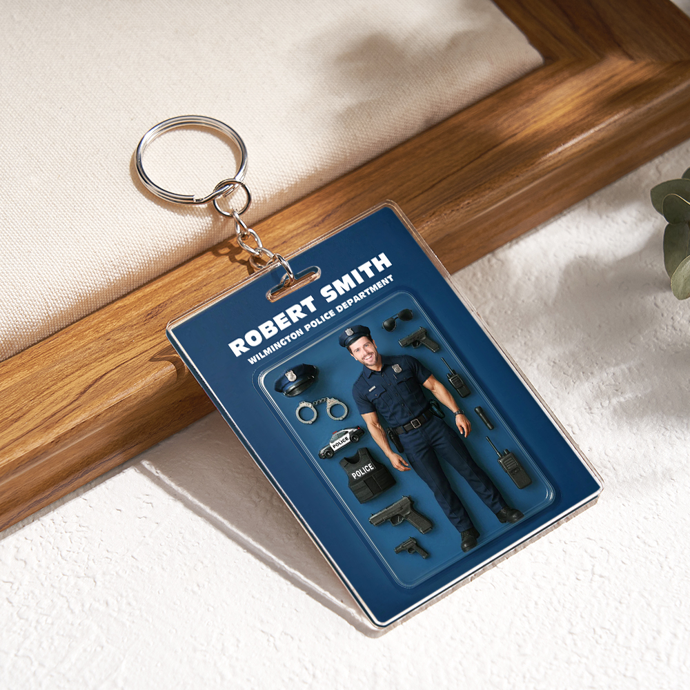 Figurine D'action Effet 3d Personnalisée, Emballage De Tête Personnalisable, Style Boîte À Jouets, Cadeau Artistique, Porte-clés En Acrylique Personnalisé, Cadeau Pour Les Policiers - MademineFR