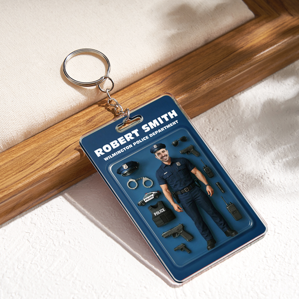 Figurine D'action Effet 3d Personnalisée, Emballage De Tête Personnalisable, Style Boîte À Jouets, Cadeau Artistique, Porte-clés En Acrylique Personnalisé, Cadeau Pour Les Policiers - MademineFR