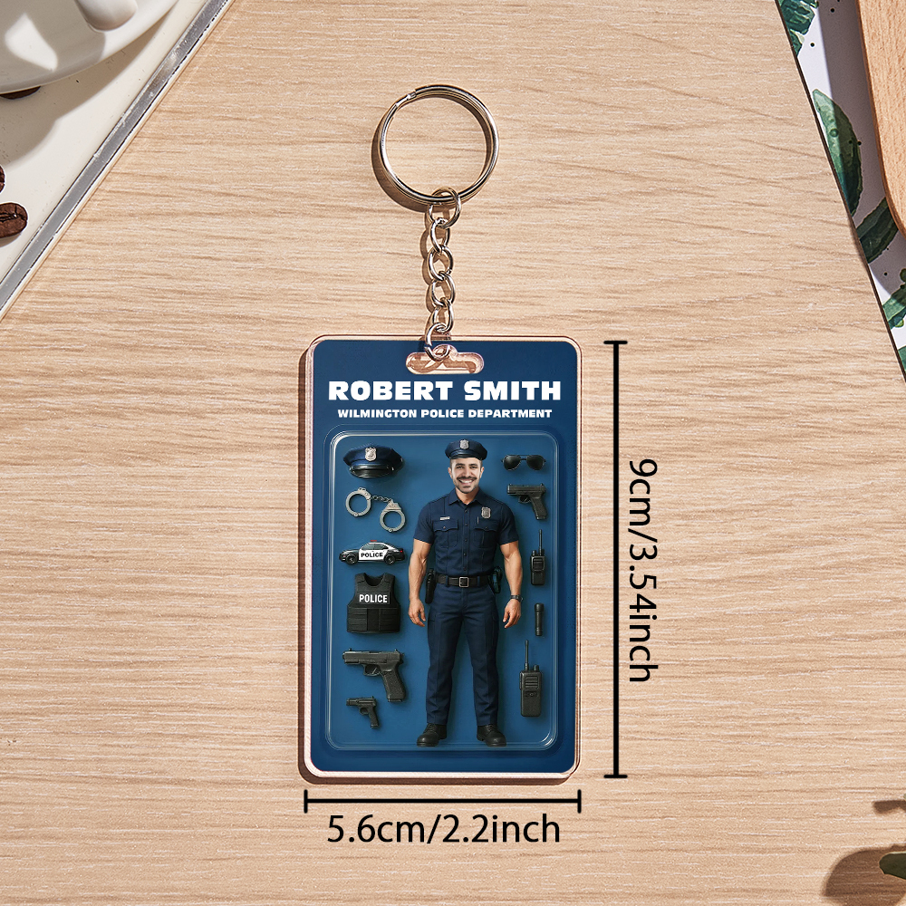 Figurine D'action Effet 3d Personnalisée, Emballage De Tête Personnalisable, Style Boîte À Jouets, Cadeau Artistique, Porte-clés En Acrylique Personnalisé, Cadeau Pour Les Policiers - MademineFR