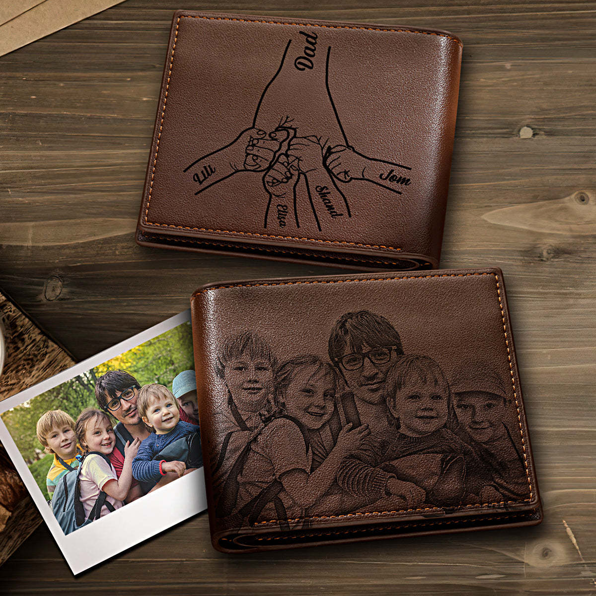 Cadeaux De Fête Des Pères Personnalisés 1-5 Enfants Noms Personnalisés Poings Portefeuille Portefeuille À Deux Volets Pour Hommes Pour Papa - mademinefr