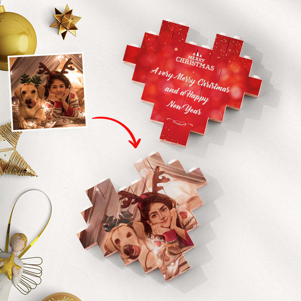 Cadeaux De Noël De Jouet De Bloc De Photo De Dessin Animé Personnalisé De Coeur De Brique De Bâtiment Personnalisé - mademinefr