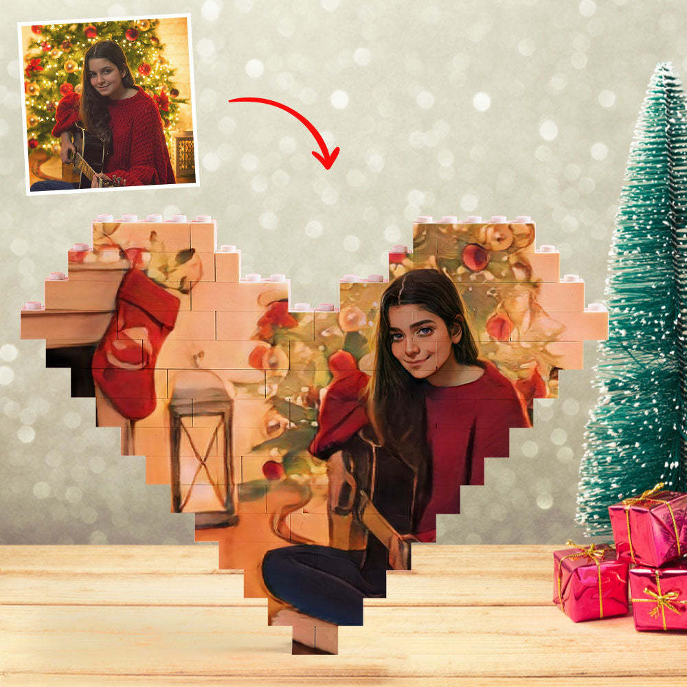 Cadeaux De Noël De Jouet De Bloc De Photo De Dessin Animé Personnalisé De Coeur De Brique De Bâtiment Personnalisé - mademinefr