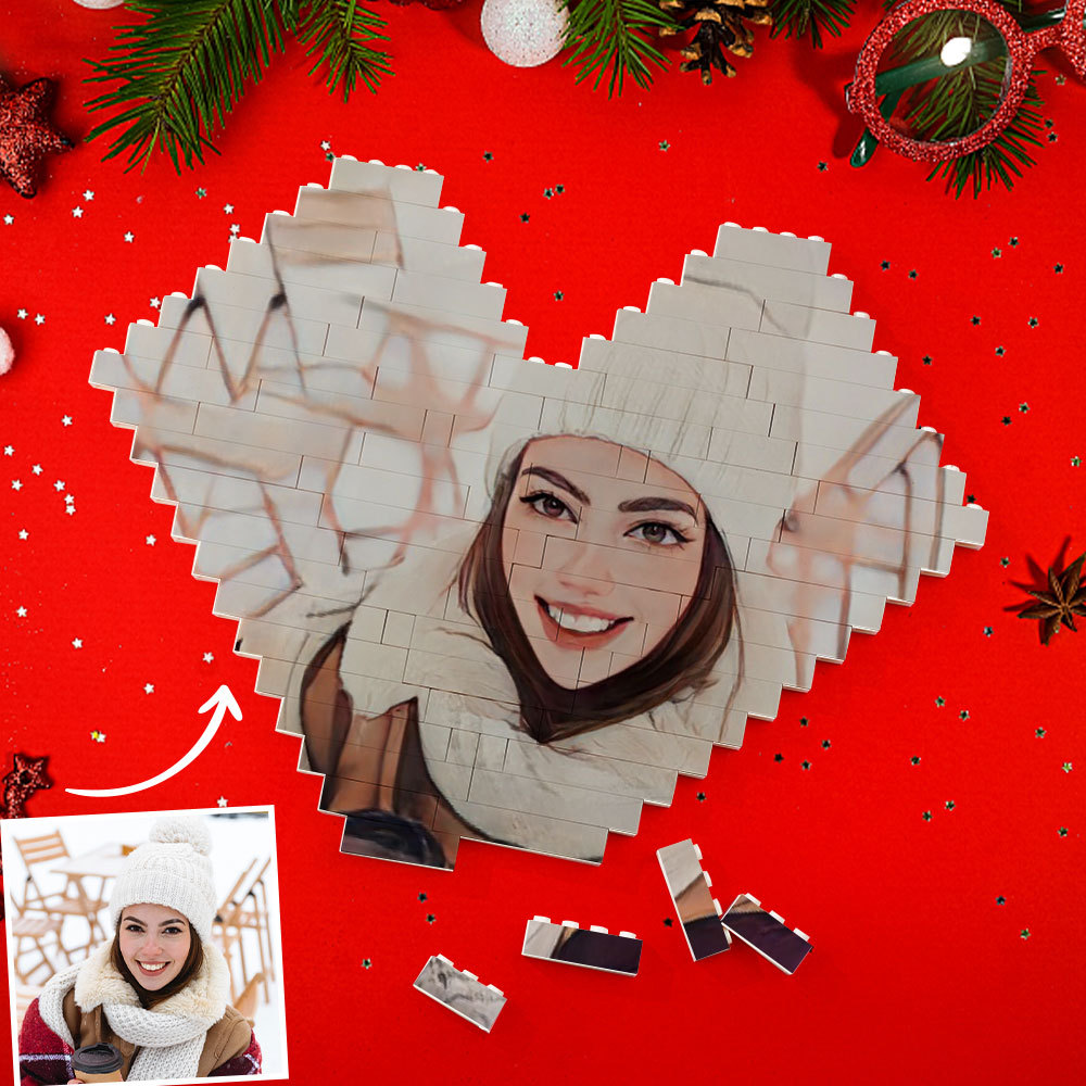 Cadeaux De Noël De Jouet De Bloc De Photo De Dessin Animé Personnalisé De Coeur De Brique De Bâtiment Personnalisé - mademinefr