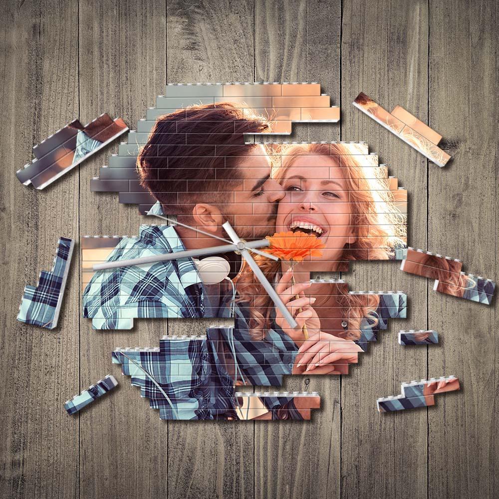Blocs De Construction Personnalisés Horloge Murale Puzzle Personnalisé Photo Personnalisée Brique Horloge Couple Cadeau - mademinefr