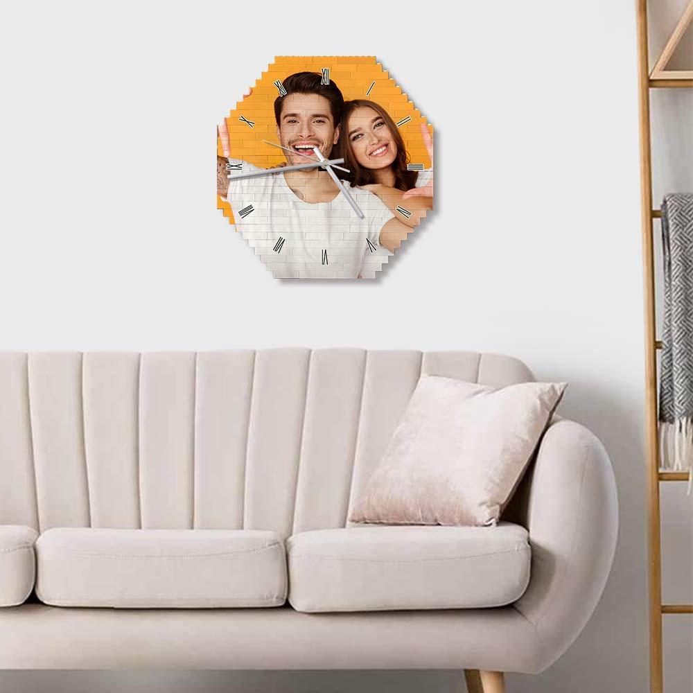 Bloc De Construction Personnalisé Horloge Murale Puzzle De Personnalité Horloge De Brique De Pointeur De Photo Personnalisée - mademinefr