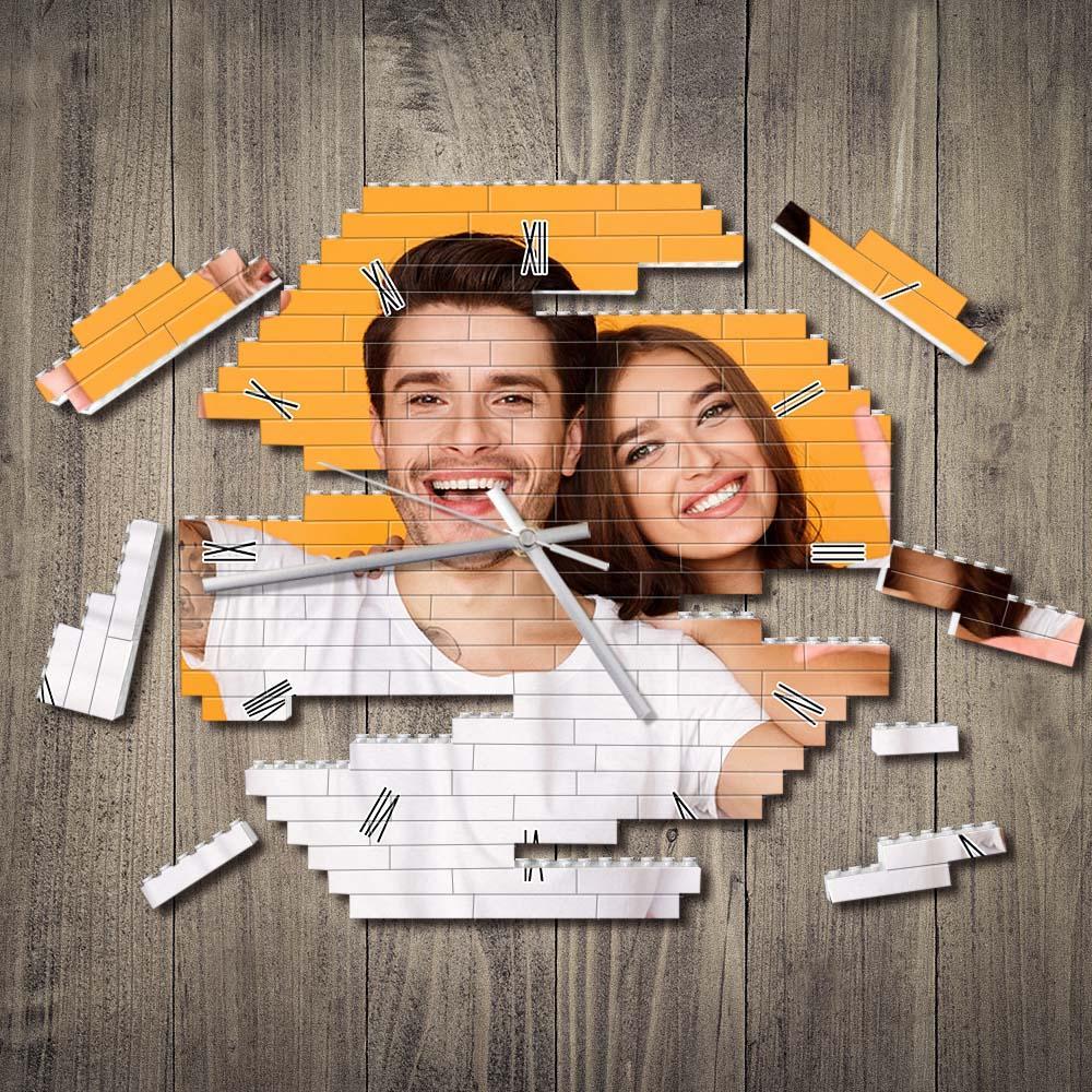 Bloc De Construction Personnalisé Horloge Murale Puzzle De Personnalité Horloge De Brique De Pointeur De Photo Personnalisée - mademinefr