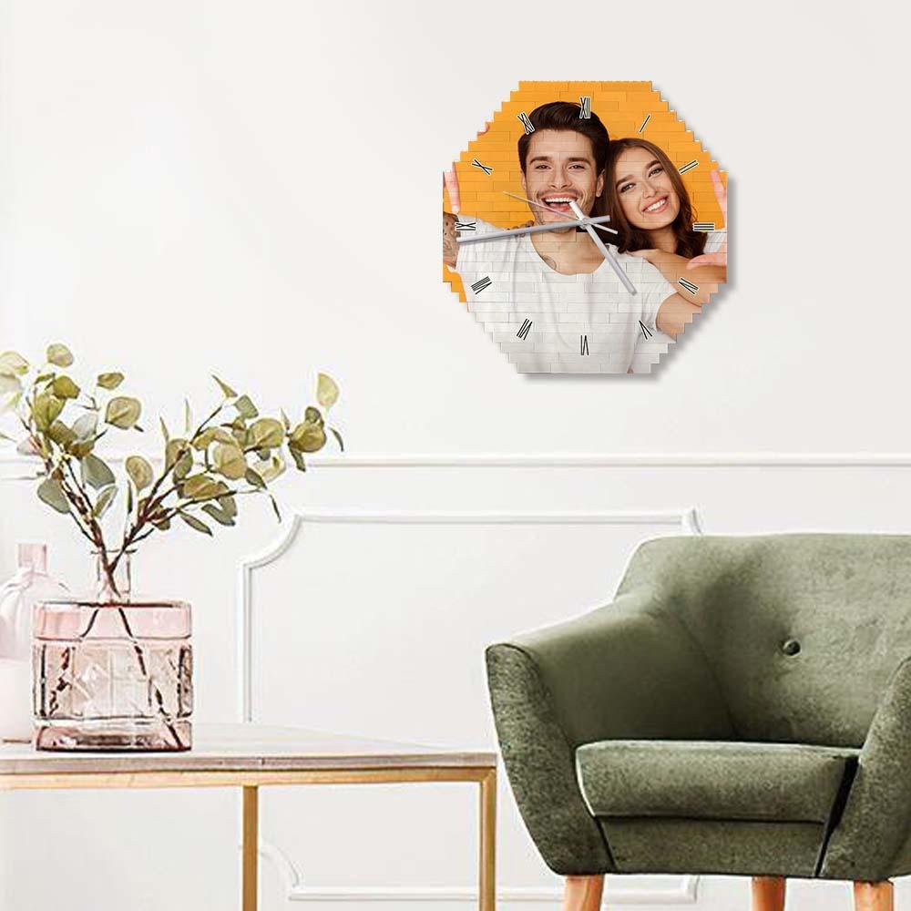 Bloc De Construction Personnalisé Horloge Murale Puzzle De Personnalité Horloge De Brique De Pointeur De Photo Personnalisée - mademinefr