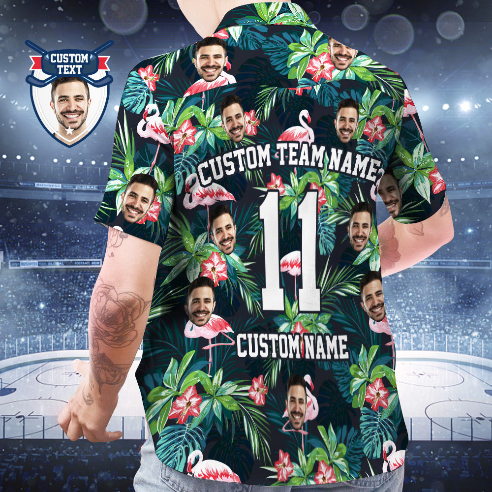 Chemise Hawaïenne Imprimée Personnalisée Pour Les Fans, Visage Et Texte Personnalisés, Chemise Hawaïenne, Cadeau Pour Les Fans - Flamingo