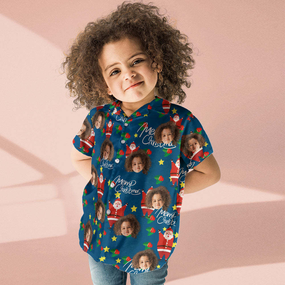 T-shirt Hawaïen Personnalisé Avec Photo Pour Enfant, Cadeau De Noël - Joyeux Père Noël - MademineFR