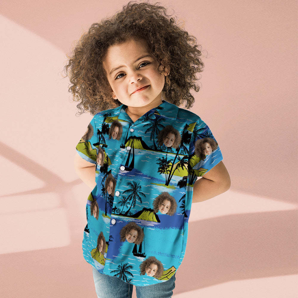 Chemise Hawaïenne Personnalisée Pour Enfant, Imprimé Sur Toute La Surface, Grandes Feuilles, Manches Courtes - MademineFR