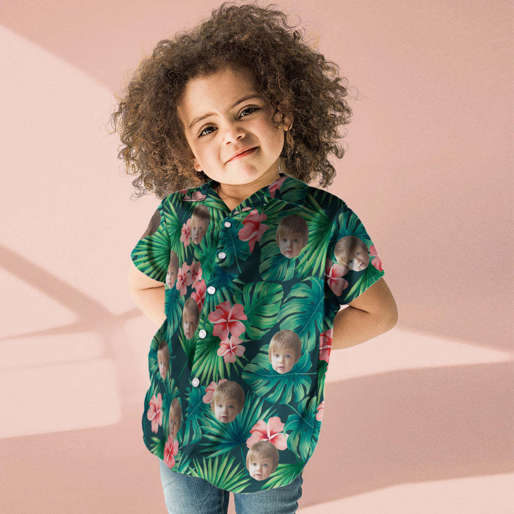 Chemise Hawaïenne Personnalisée Pour Enfant, Imprimé Floral Rouge, Manches Courtes - MademineFR