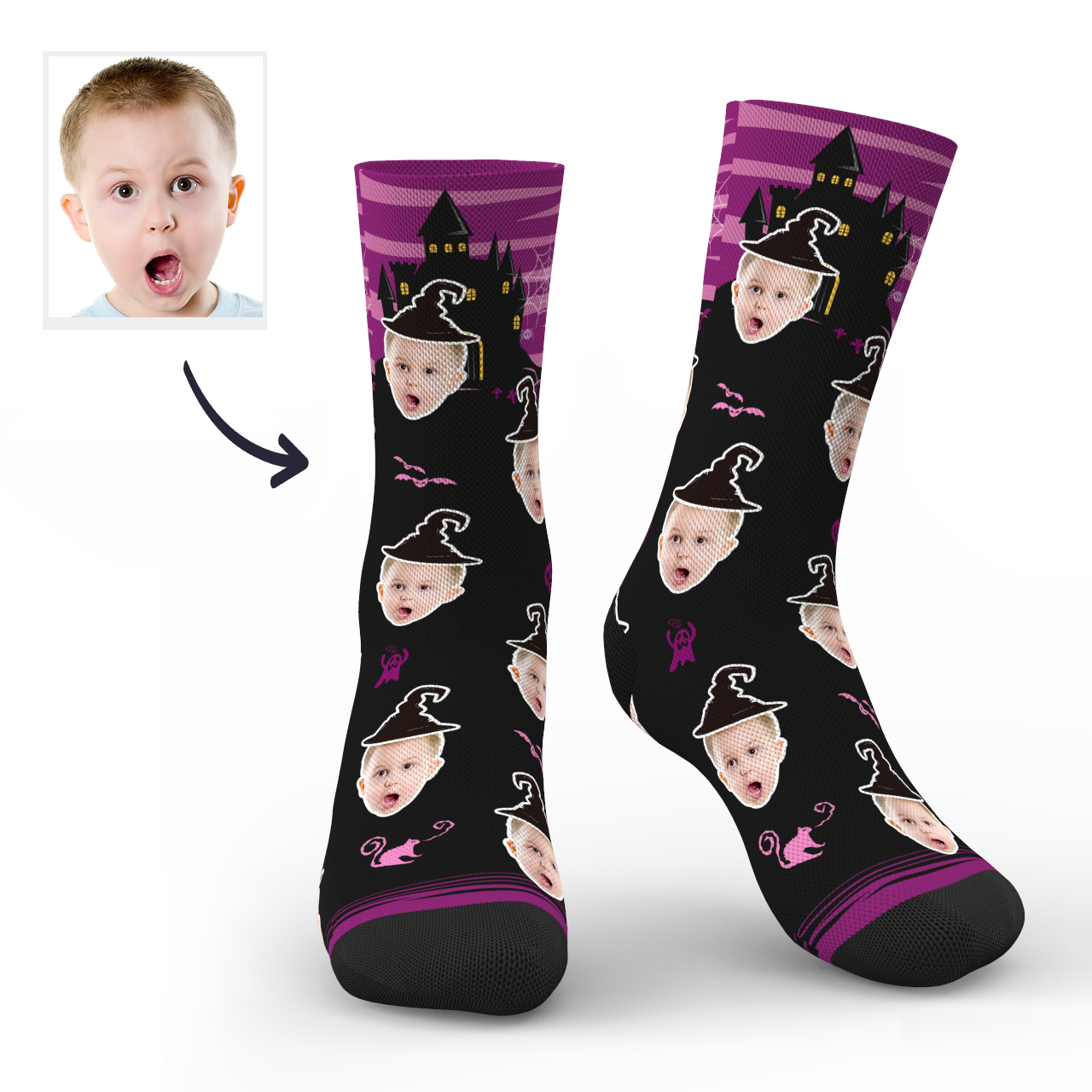 Chaussettes Photo De Sorcière De Château Personnalisée D'halloween - mademinefr