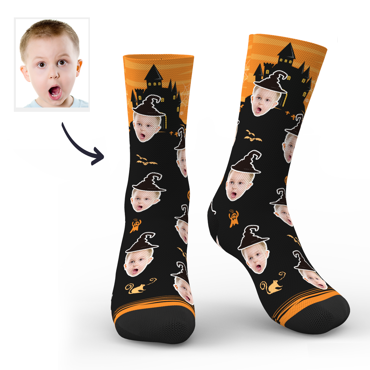 Chaussettes Photo De Sorcière De Château Personnalisée D'halloween - mademinefr