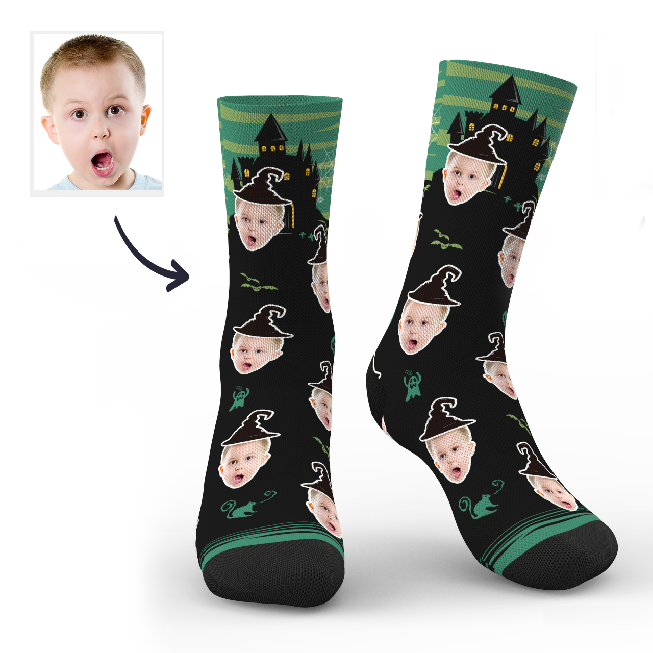 Chaussettes Photo De Sorcière De Château Personnalisée D'halloween - mademinefr
