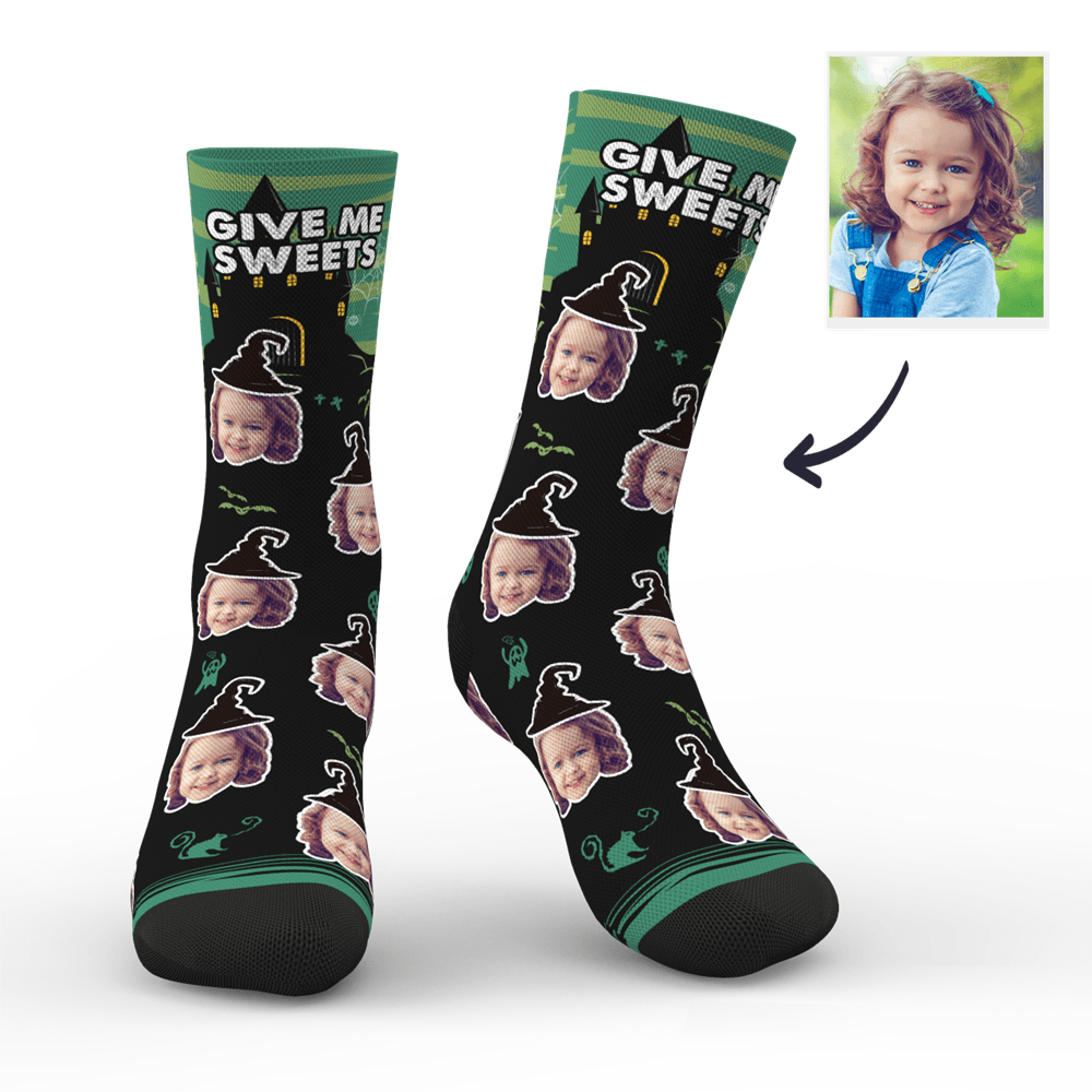 Chaussettes Photo Personnalisées Château Halloween Sorcière avec texte - MadeMine