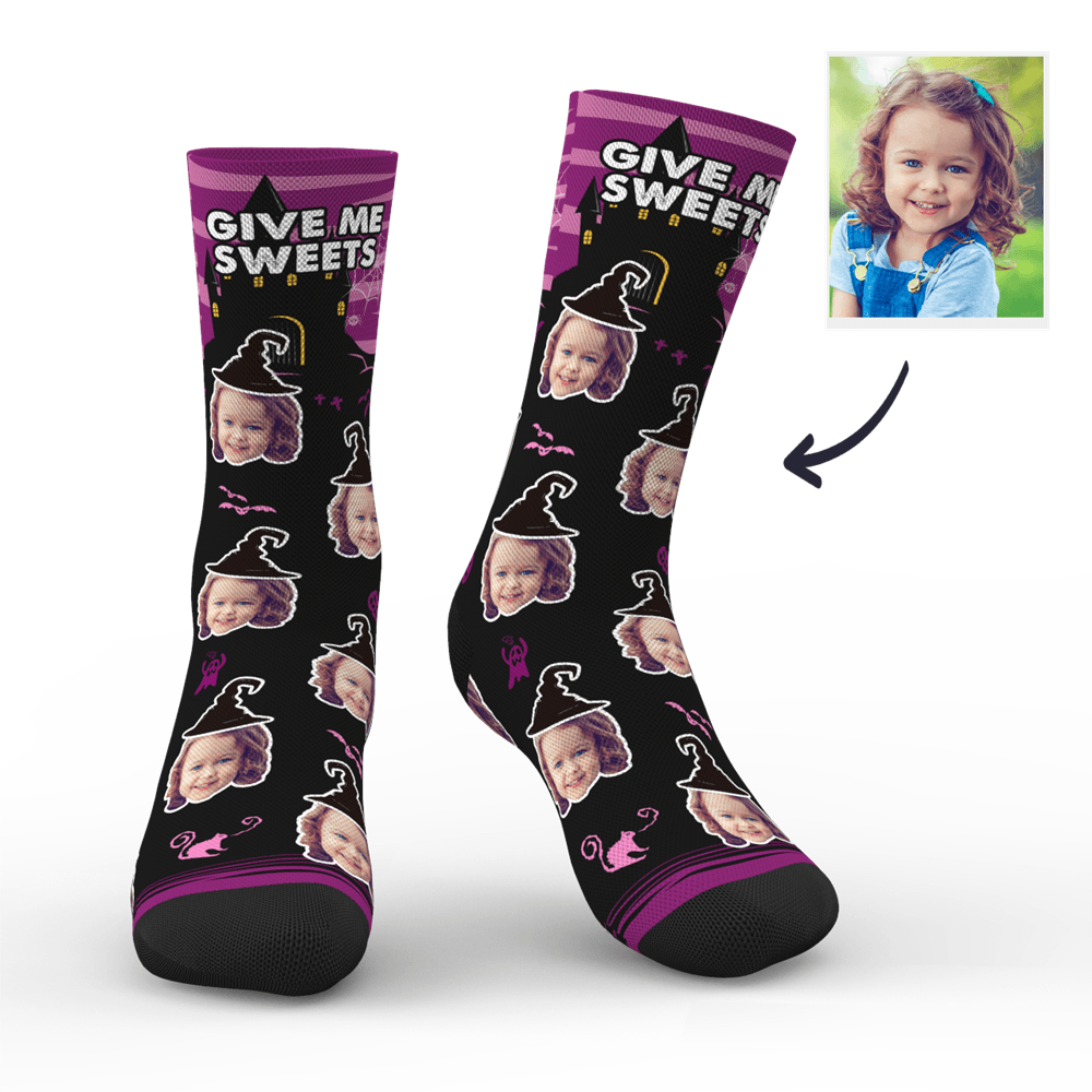 Chaussettes Photo Personnalisées Château Halloween Sorcière avec texte - MadeMine