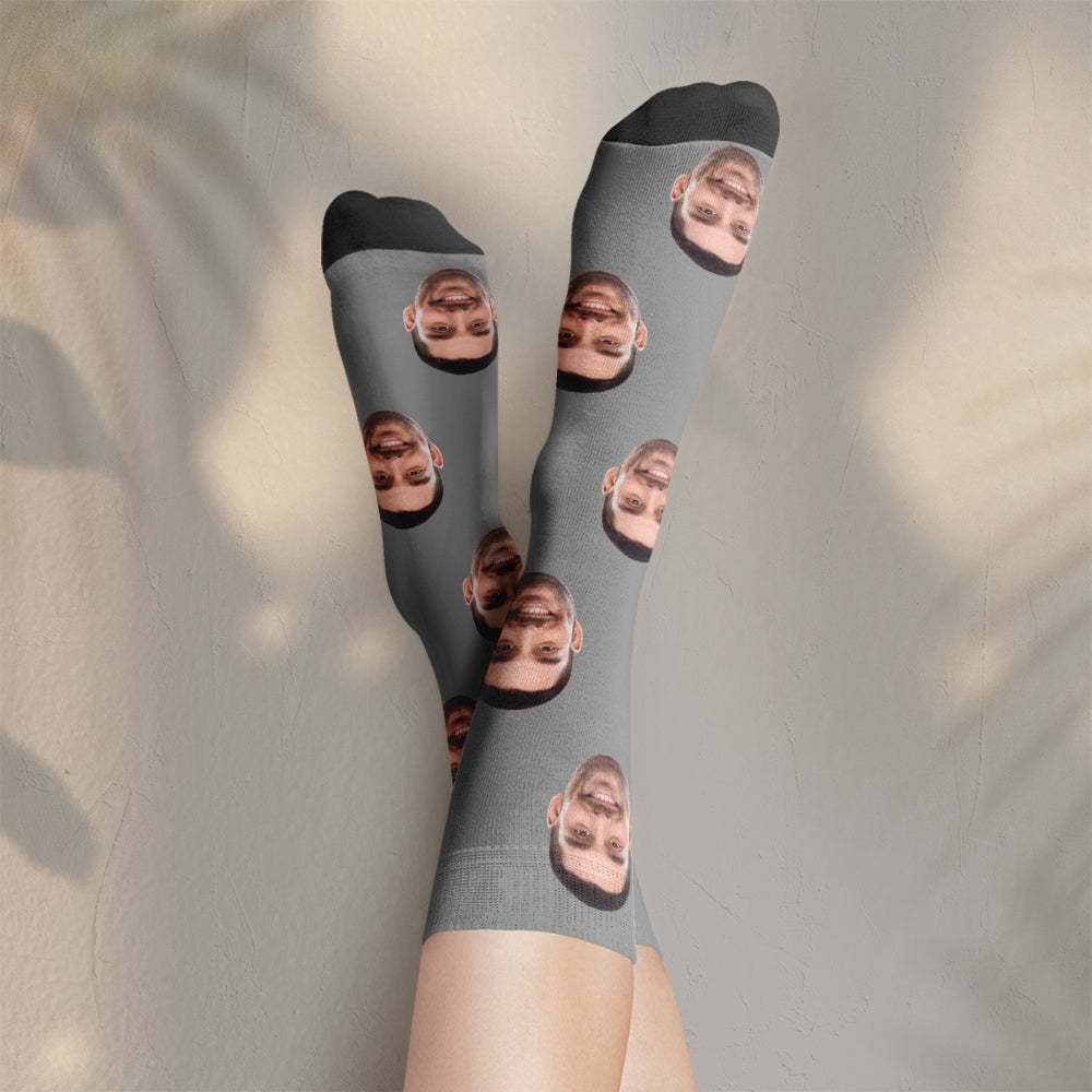 Chaussettes Photo Personnalisées Cwz001 - Gris - mademinefr