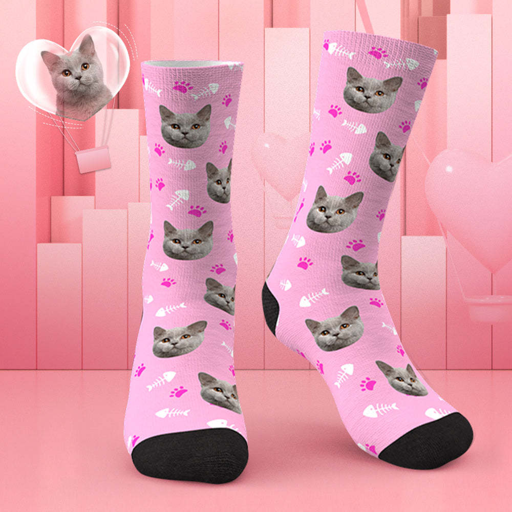 Chaussettes Photo Personnalisées Avec Joli Chat Cwz050 - Rose - mademinefr