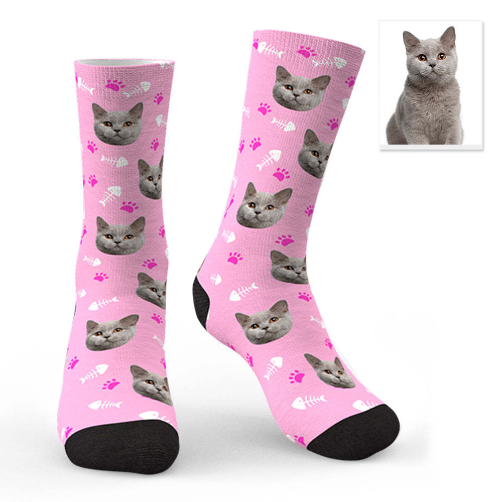 Chaussettes Photo Personnalisées Avec Joli Chat Cwz050 - Rose - mademinefr